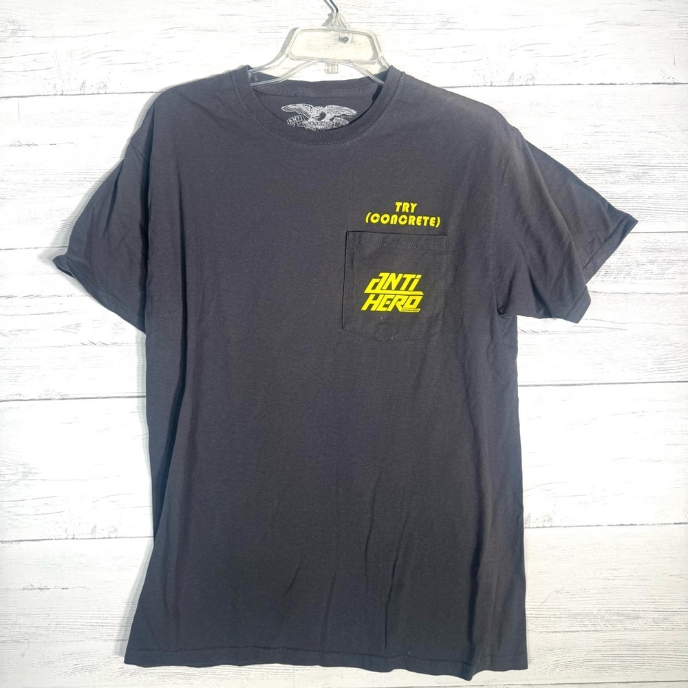 Anti Hero Skateboards Pocket T Shirt Sz M Gray Logo Try Concrete Skateboarding